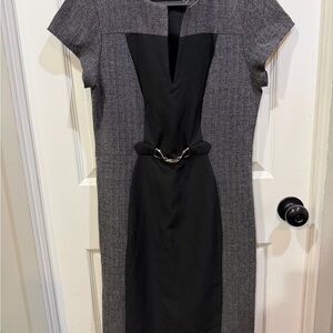 Connected Apparel Gray and Black Midi Dress